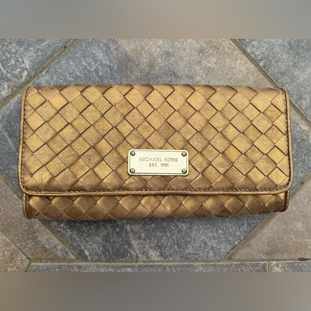 Vintage Michael Kors Leather Gold Metallic Clutch Purse